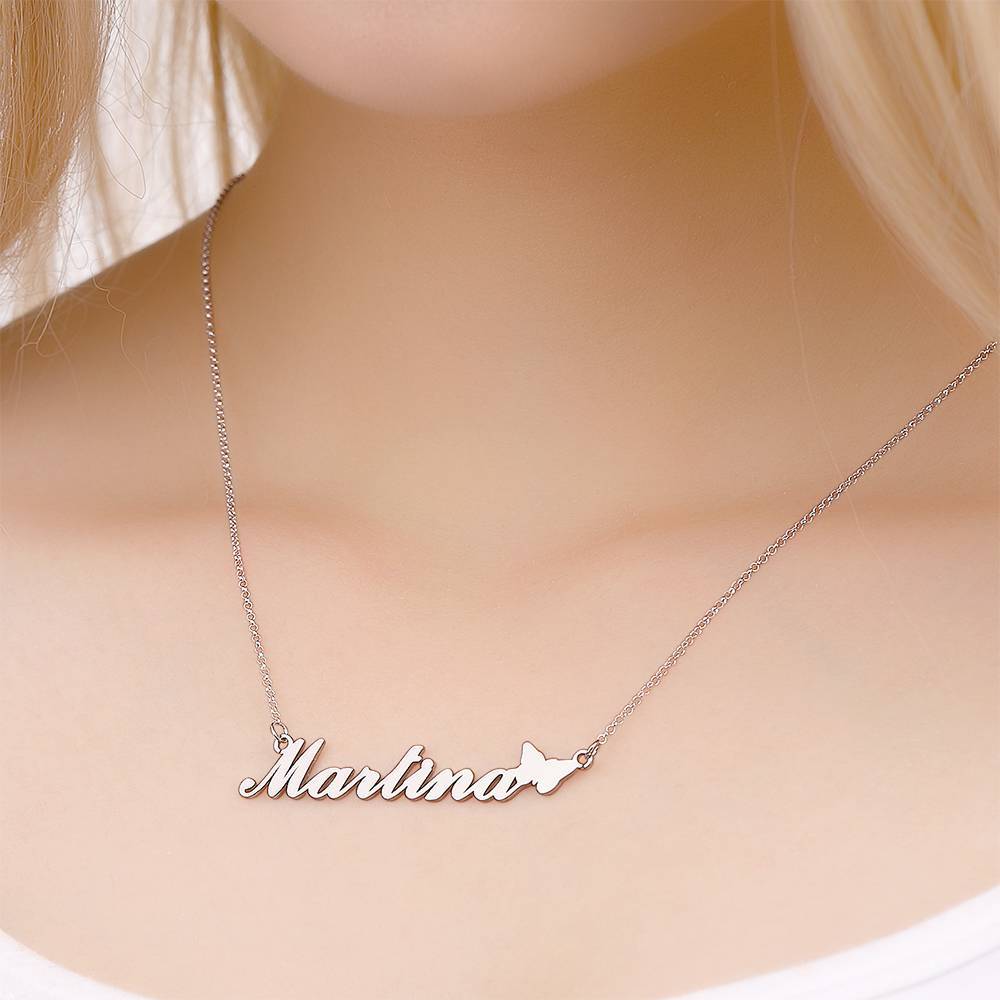 Personalized Butterfly Name Necklace, Perfect Gift for Girlfriend Silver