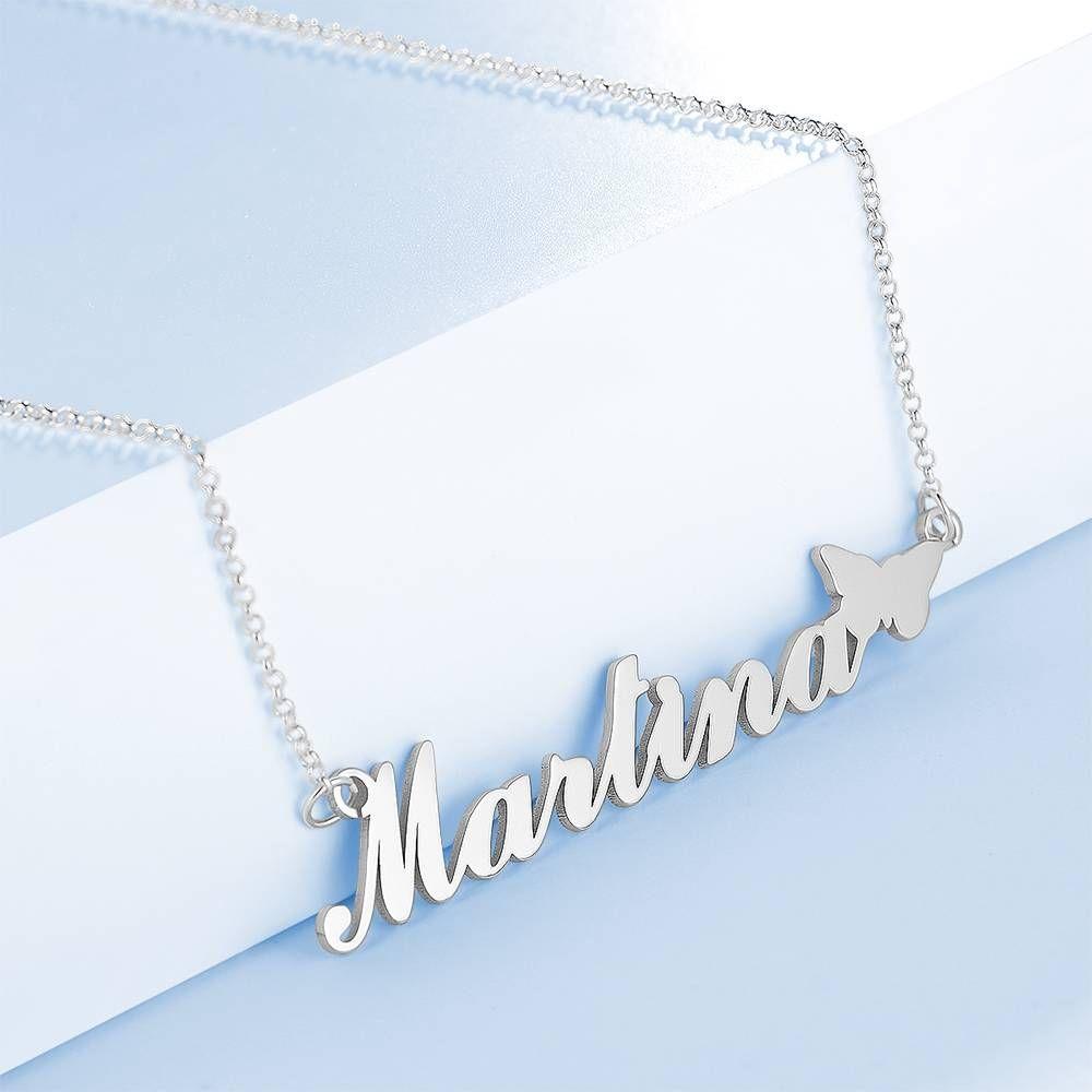 Personalized Butterfly Name Necklace, Perfect Gift for Girlfriend Silver