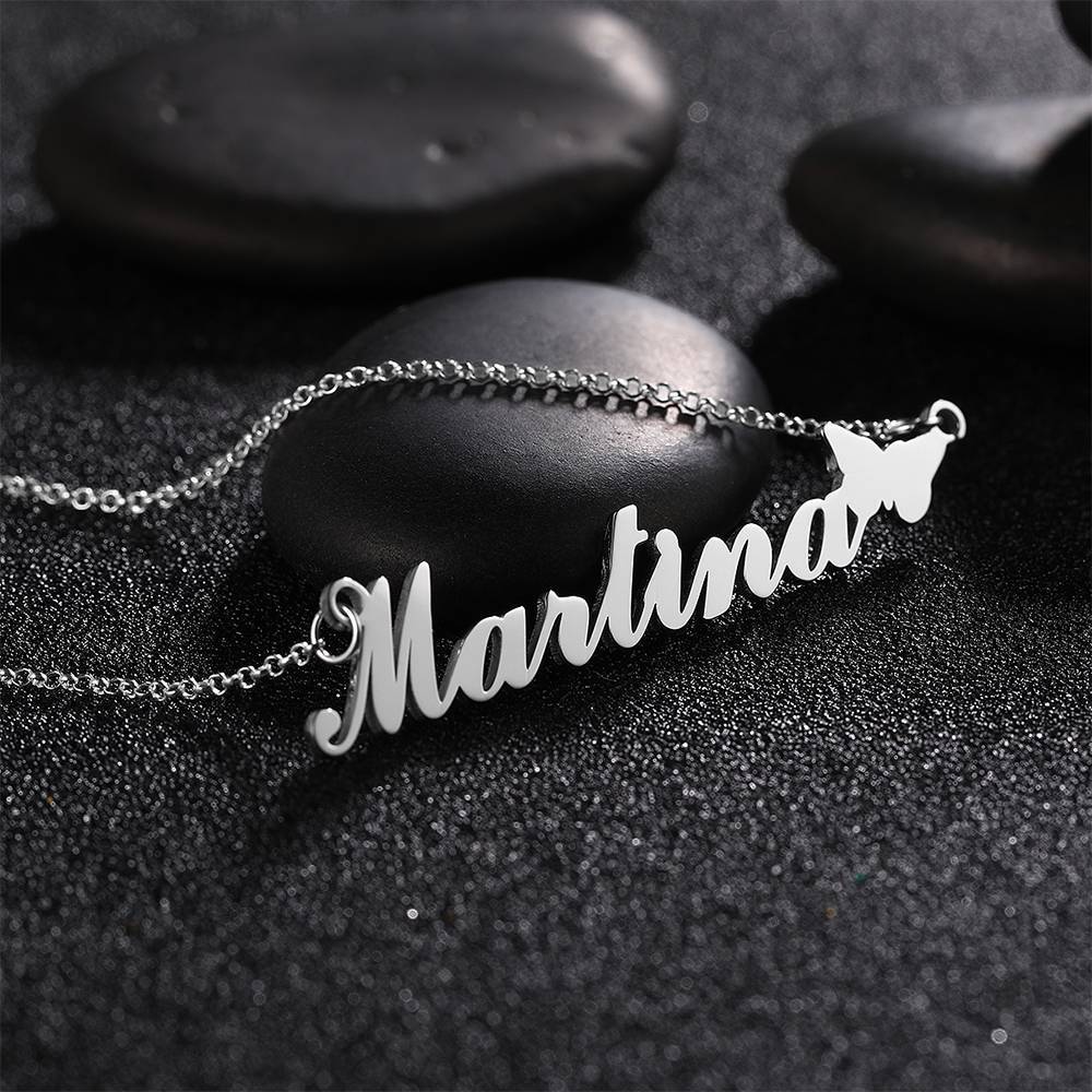 Personalized Butterfly Name Necklace, Perfect Gift for Girlfriend Silver