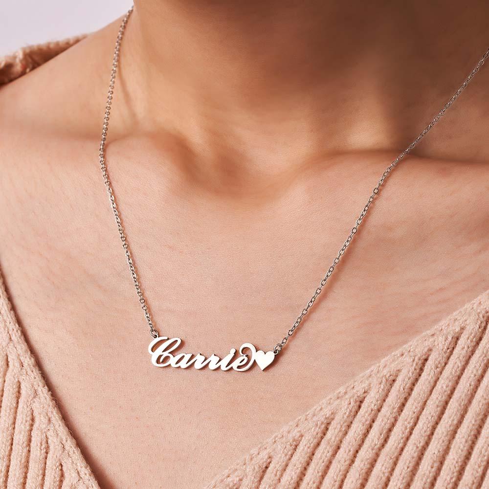 Carrie Style Name Necklace with Little Heart  Silver