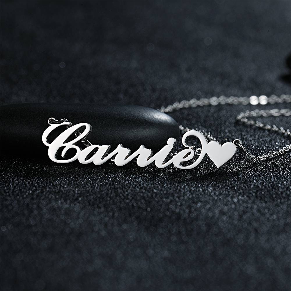 Carrie Style Name Necklace with Little Heart  Silver