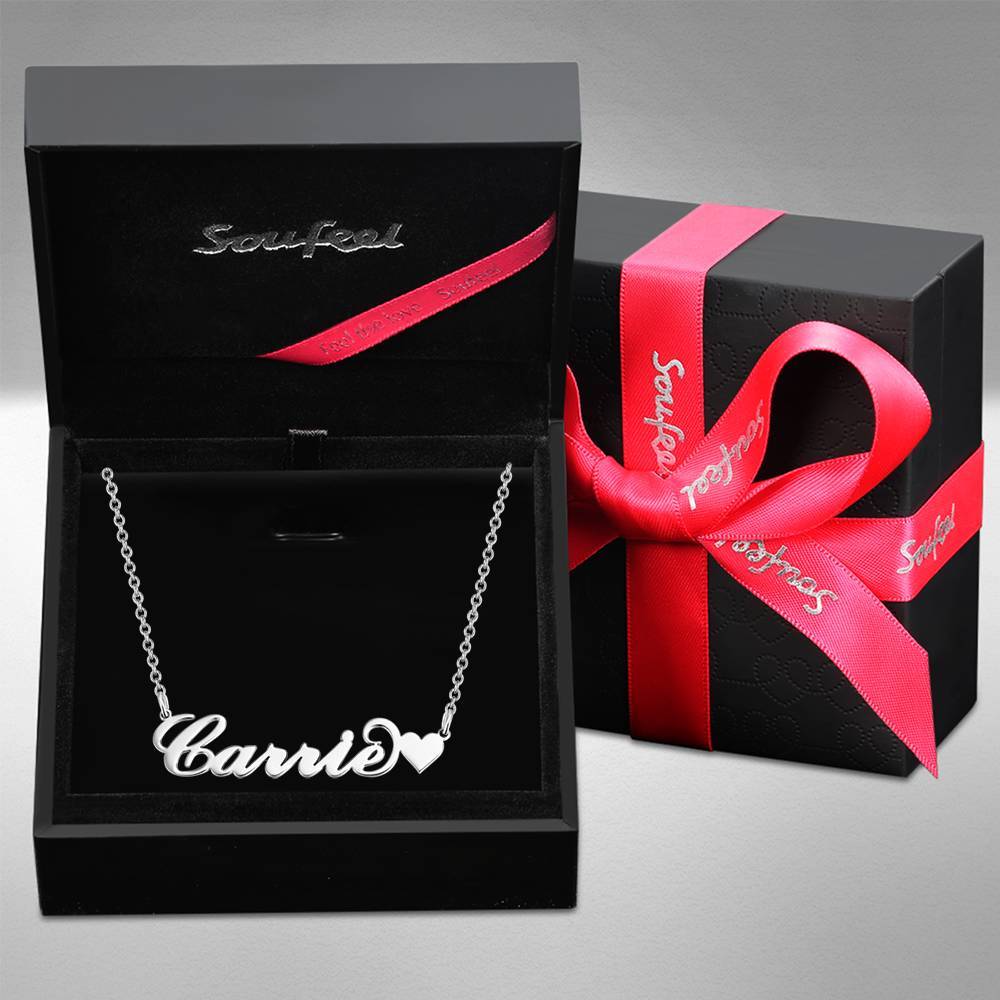 Carrie Style Name Necklace with Little Heart  Silver