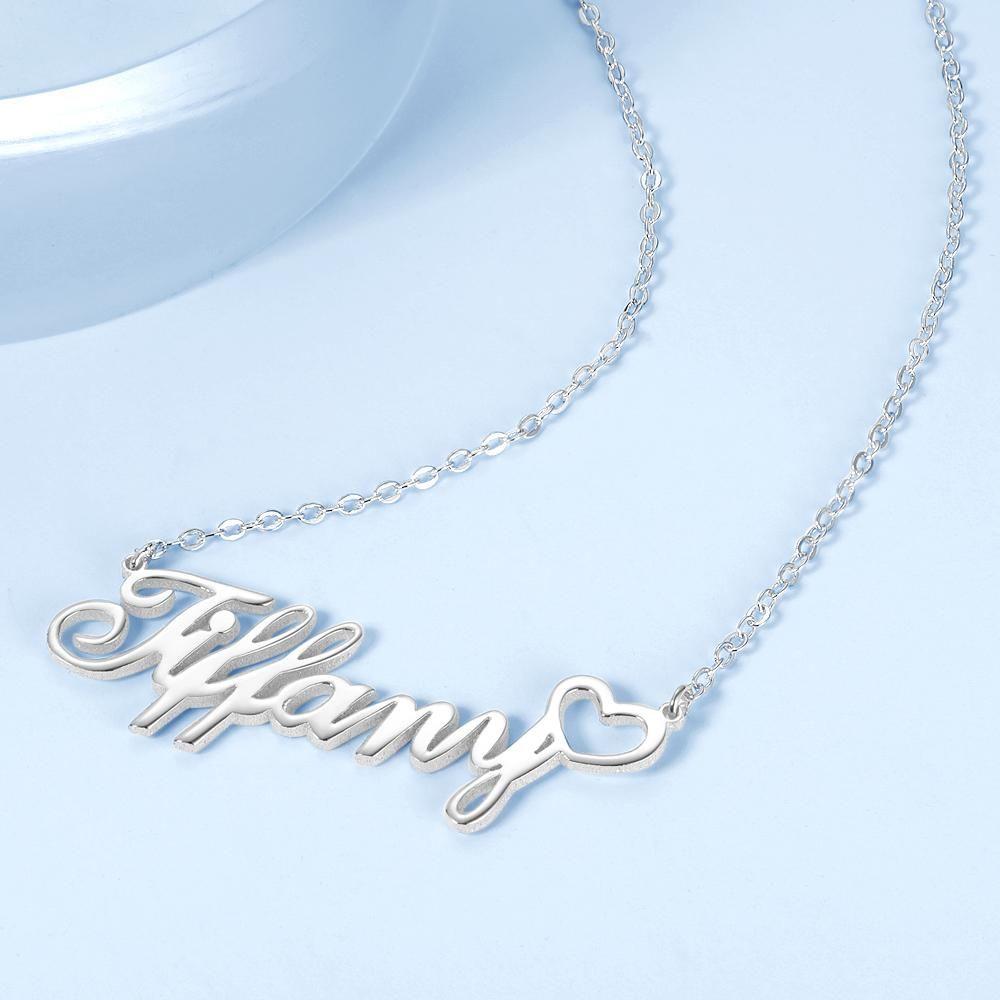 Personalized Name Necklace with Little Heart, Gifts for Her Platinum  Plated Silver