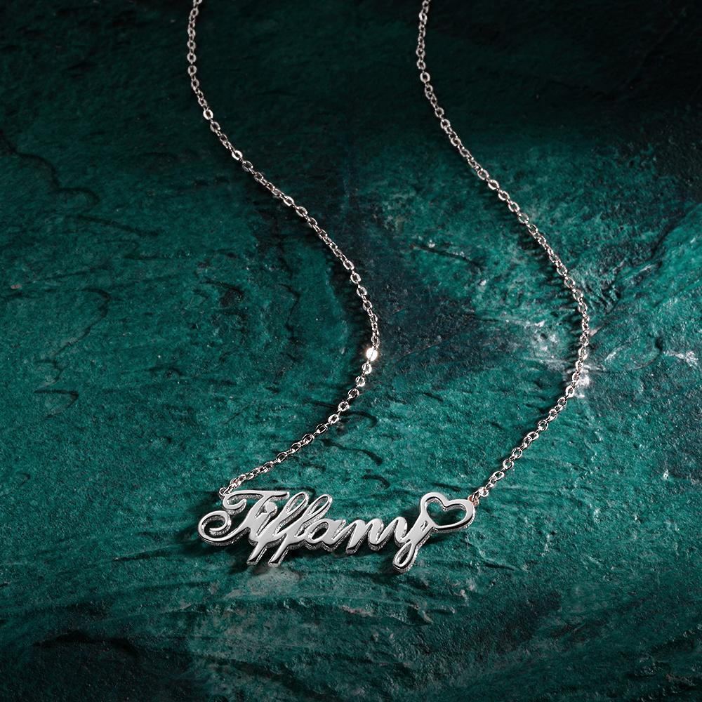 Personalized Name Necklace with Little Heart, Gifts for Her Platinum  Plated Silver