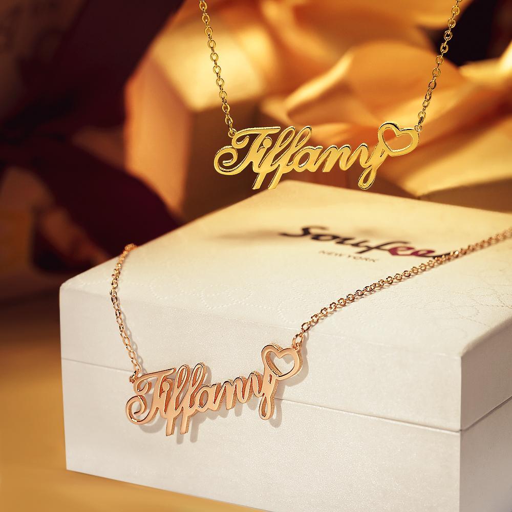 Personalized Name Necklace with Little Heart, Gifts for Her Platinum  Plated Silver