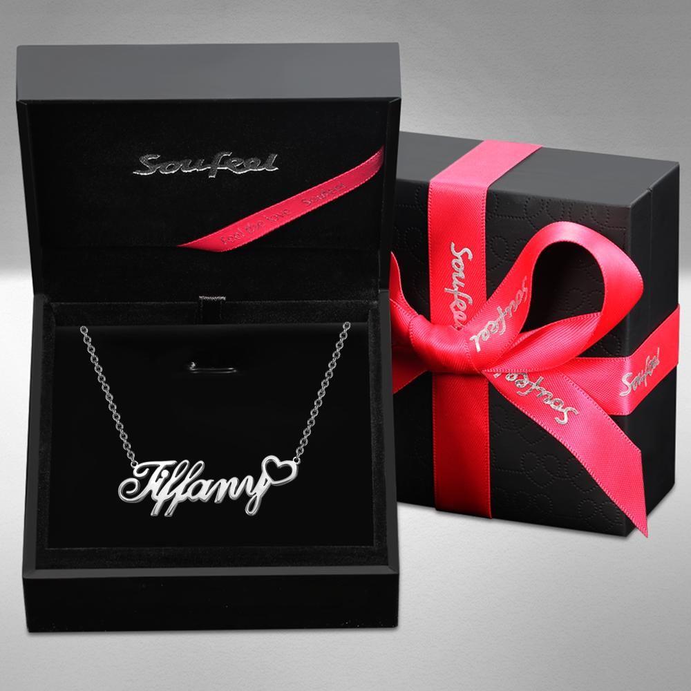 Personalized Name Necklace with Little Heart, Gifts for Her Platinum  Plated Silver