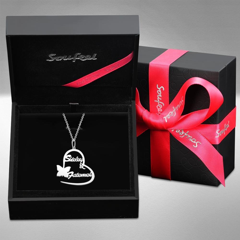 Name Necklace Couple's Necklace Heart-shaped with Little Butterfly Silver