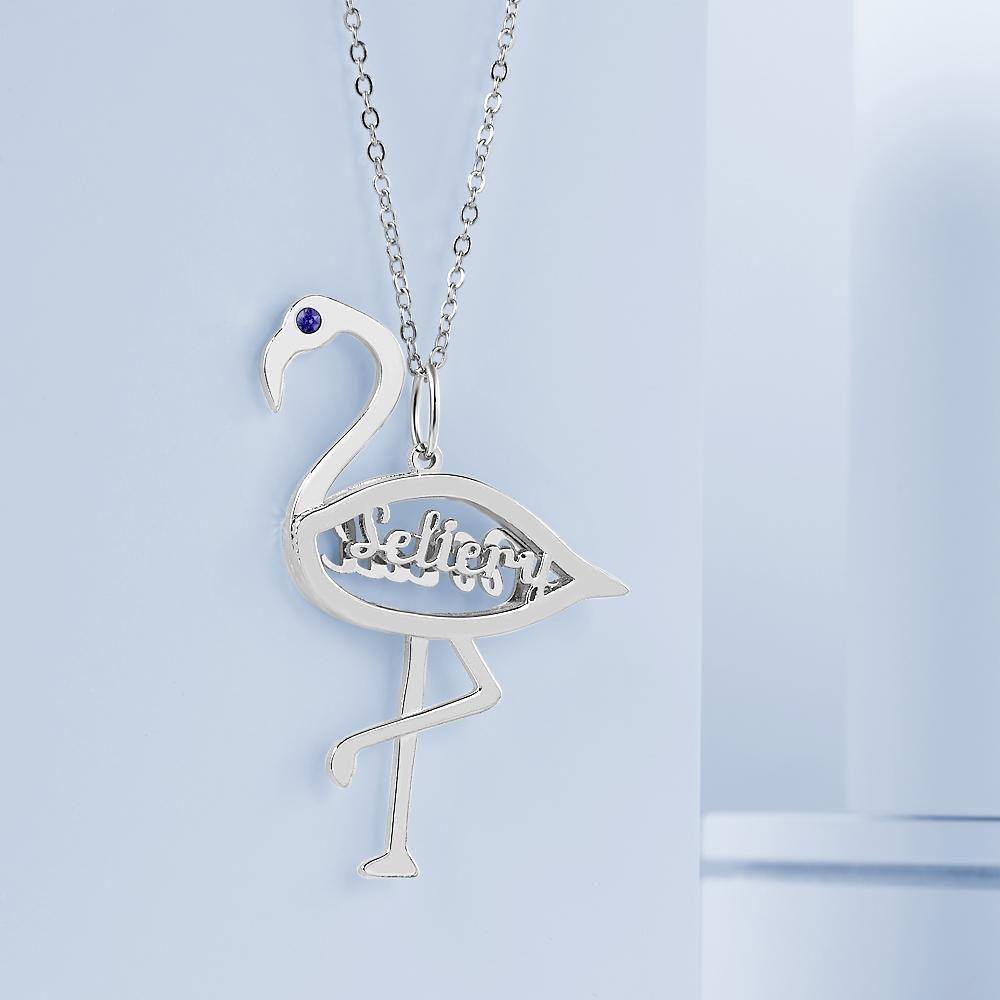 Name Necklace with Birthstone Necklace Flamingo Pendant Unique Gifts Silver