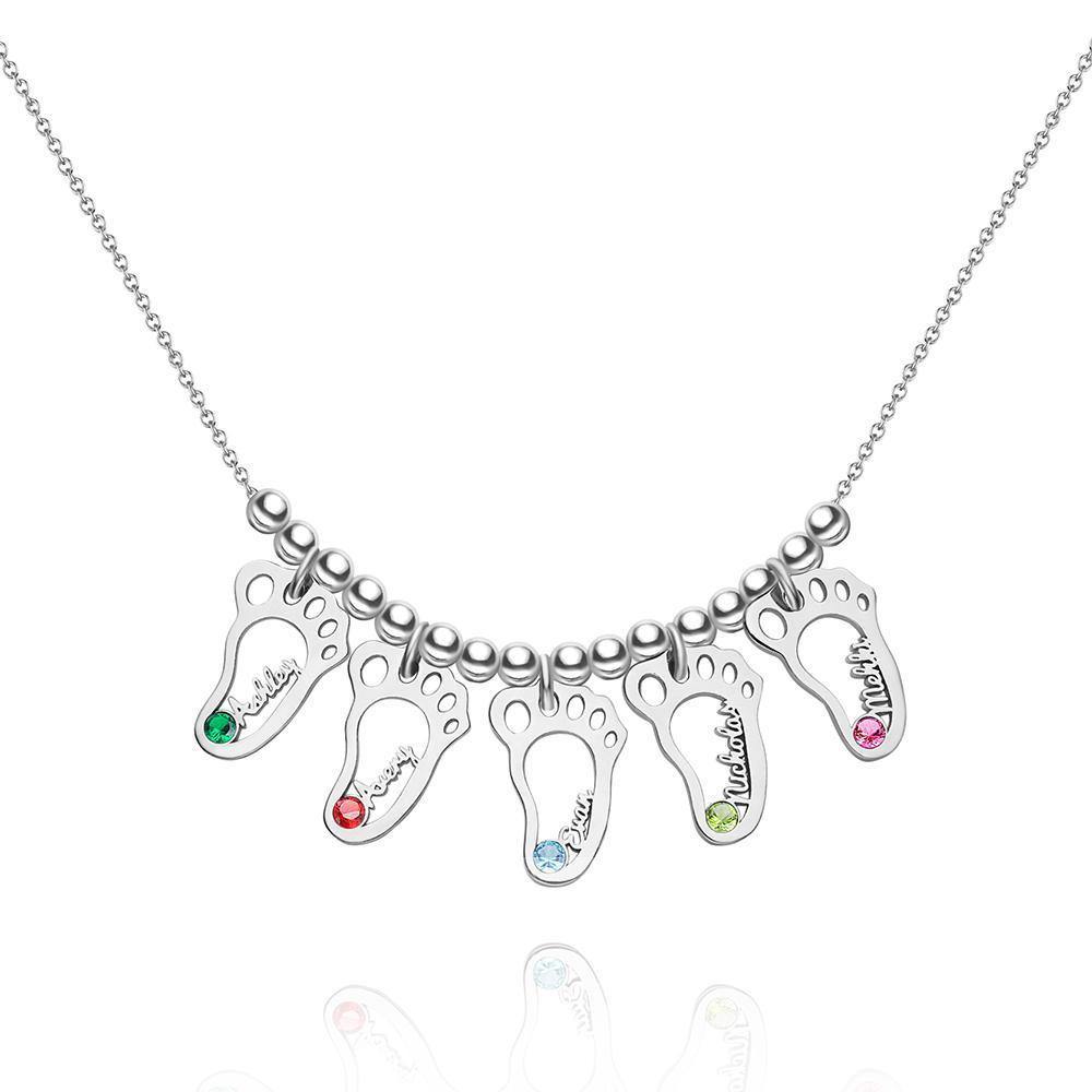 Custom Birthstone Necklace with Names Unique Design Elegant Necklace Silver (1-6 Feet)