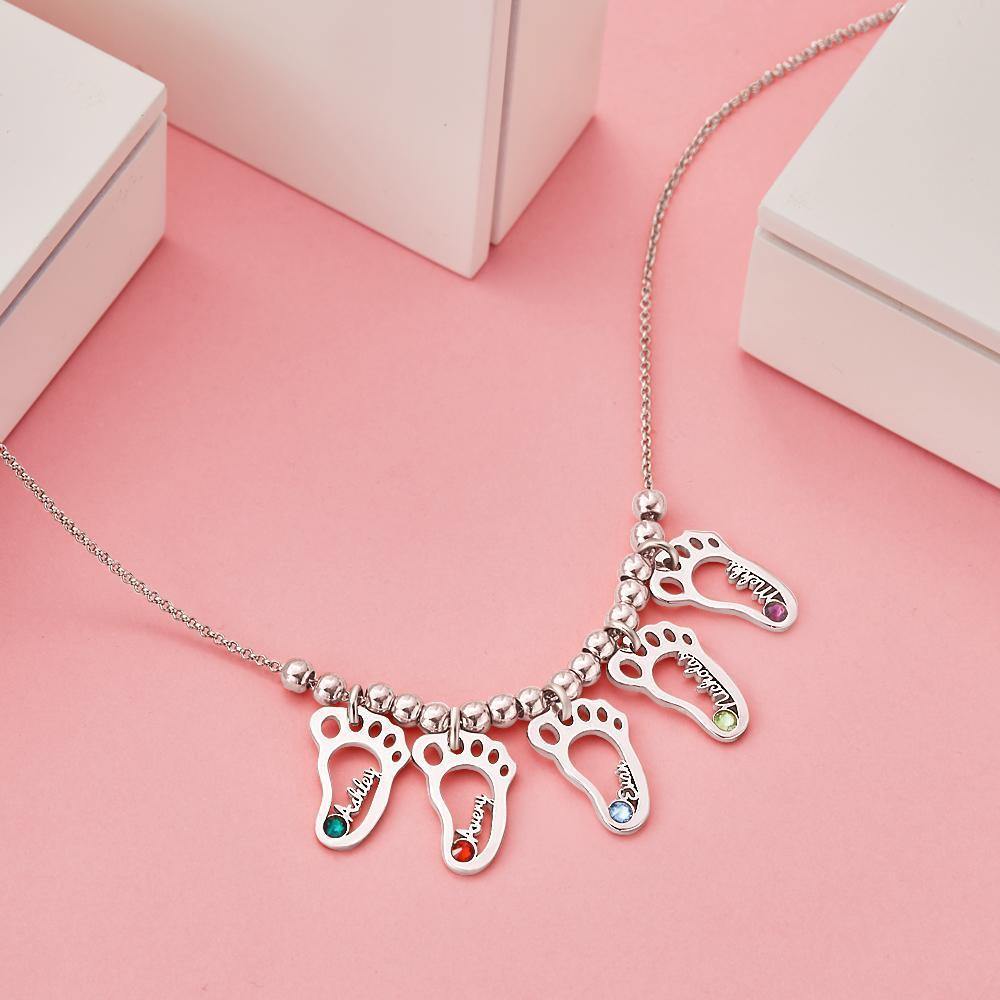 Custom Birthstone Necklace with Names Unique Design Elegant Necklace Silver (1-6 Feet)