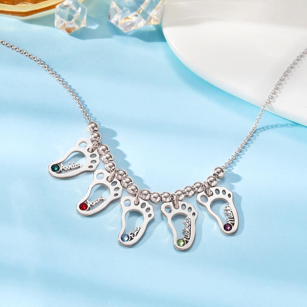 Name Necklace with Custom Birthstone Gifts for Her/Mom Silver (1-6 Feet)