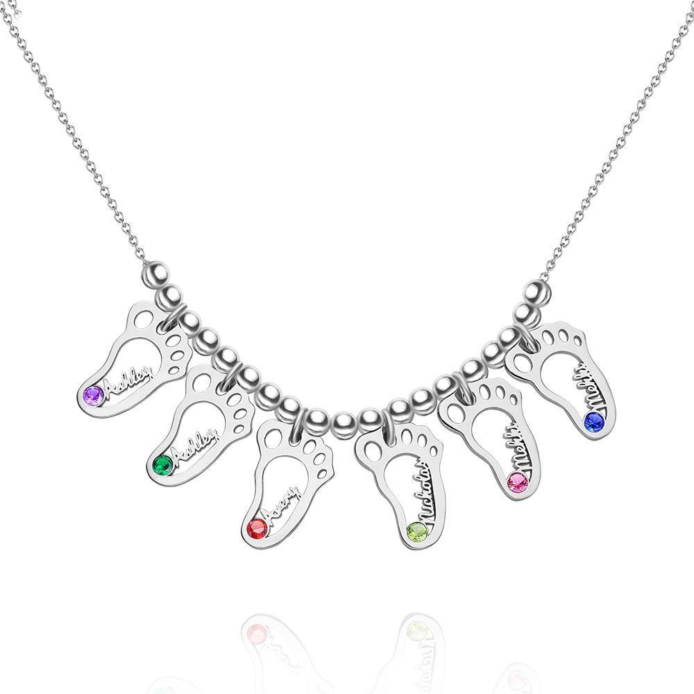 Custom Birthstone Necklace with Names Mother's Necklace Memorial Gifts Silver (1-6 Feet)