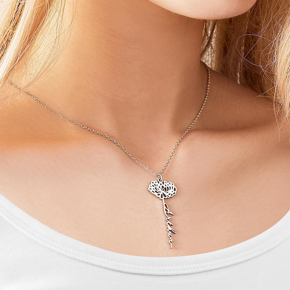 Custom Engraved Necklace Rose Shape Memorial Gift-Silver