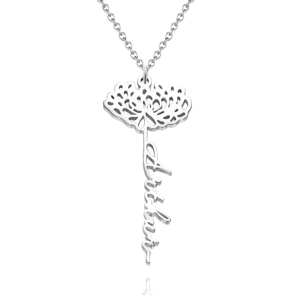 Custom Engraved Necklace Rose Shape Memorial Gift-Silver