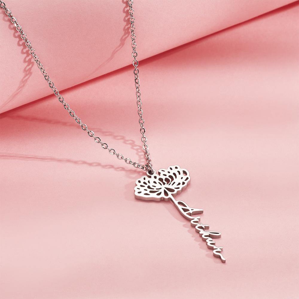 Custom Engraved Necklace Rose Shape Memorial Gift-Silver