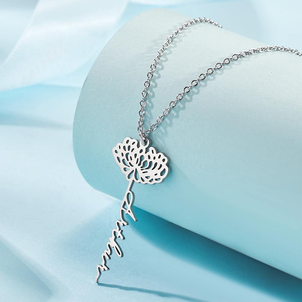Custom Engraved Necklace Rose Shape Memorial Gift-Silver
