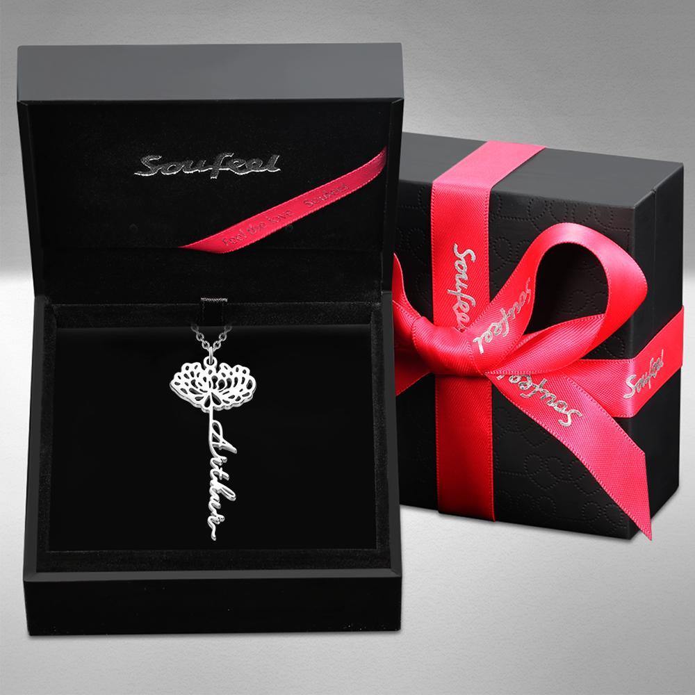 Custom Engraved Necklace Rose Shape Memorial Gift-Silver