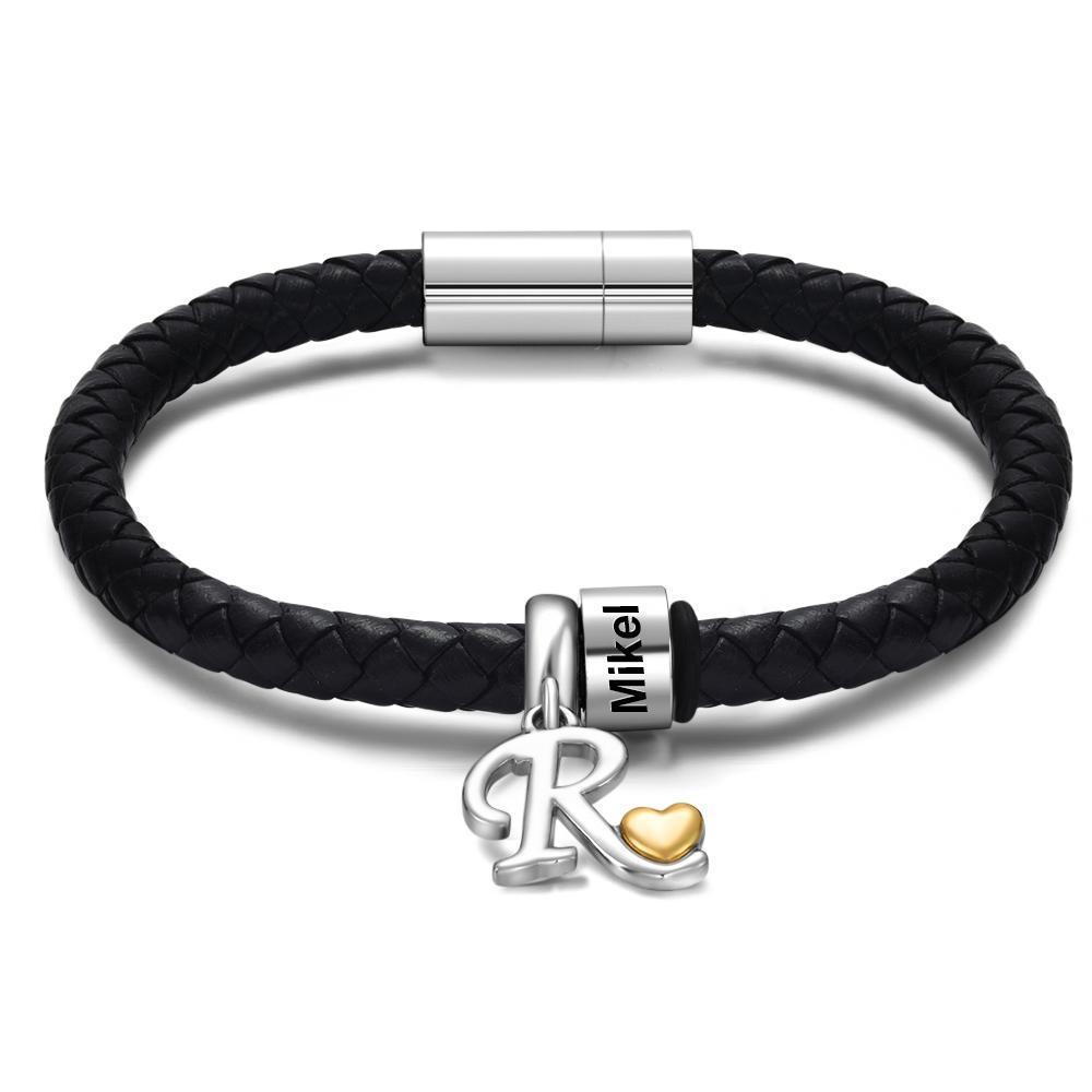 Custom Engraved Beads Charm Bracelet Men's Bracelet for Him Memorial Gifts