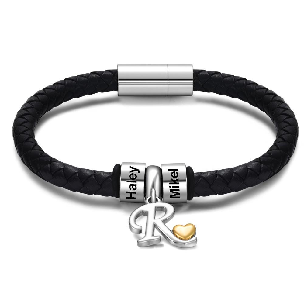 Engraved Bracelet Men's Bracelet Engraved Beads Charm Bracelet for Him Memorial Gifts