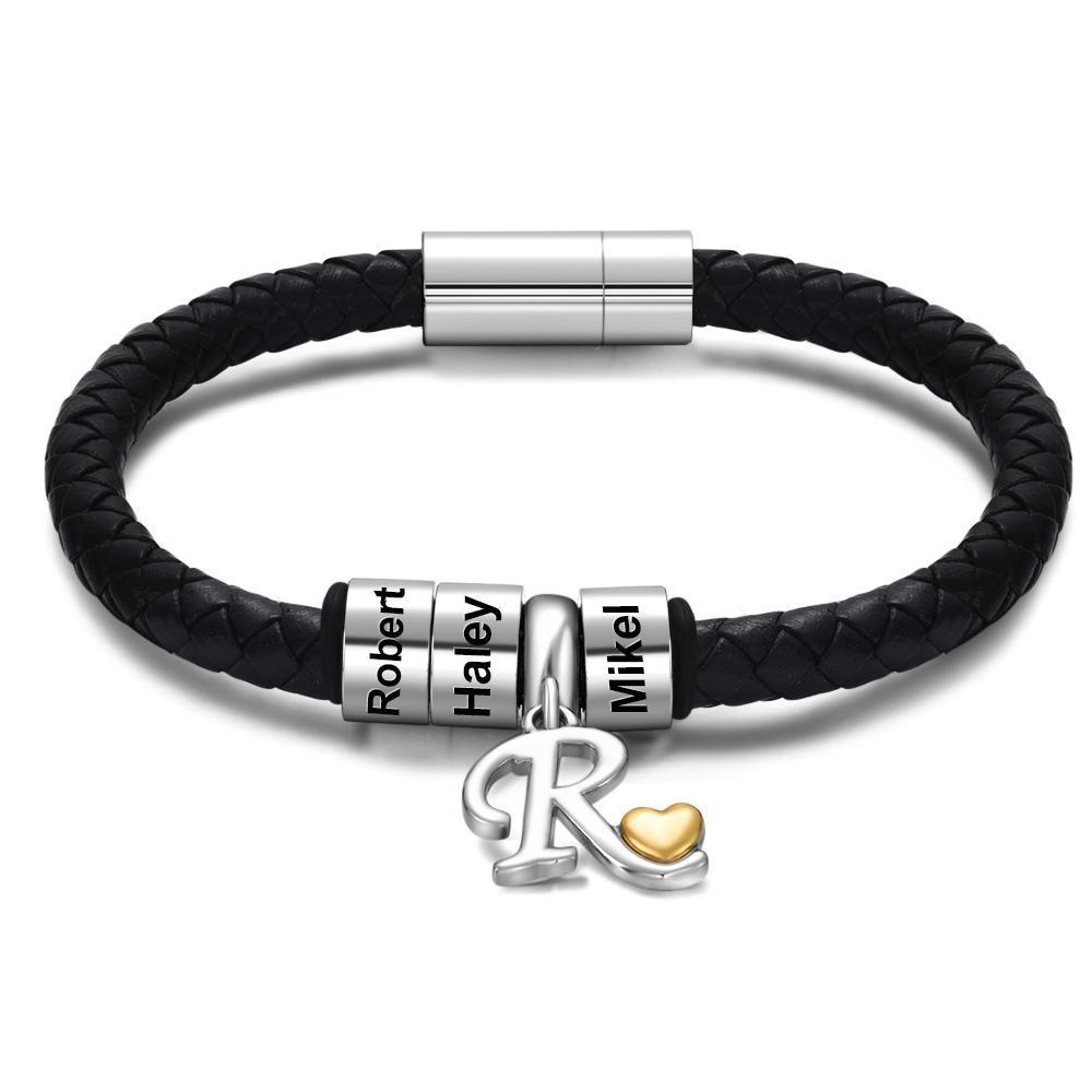 Custom Engraved Beads Charm Bracelet Men's Bracelet for Him Memorial Gifts