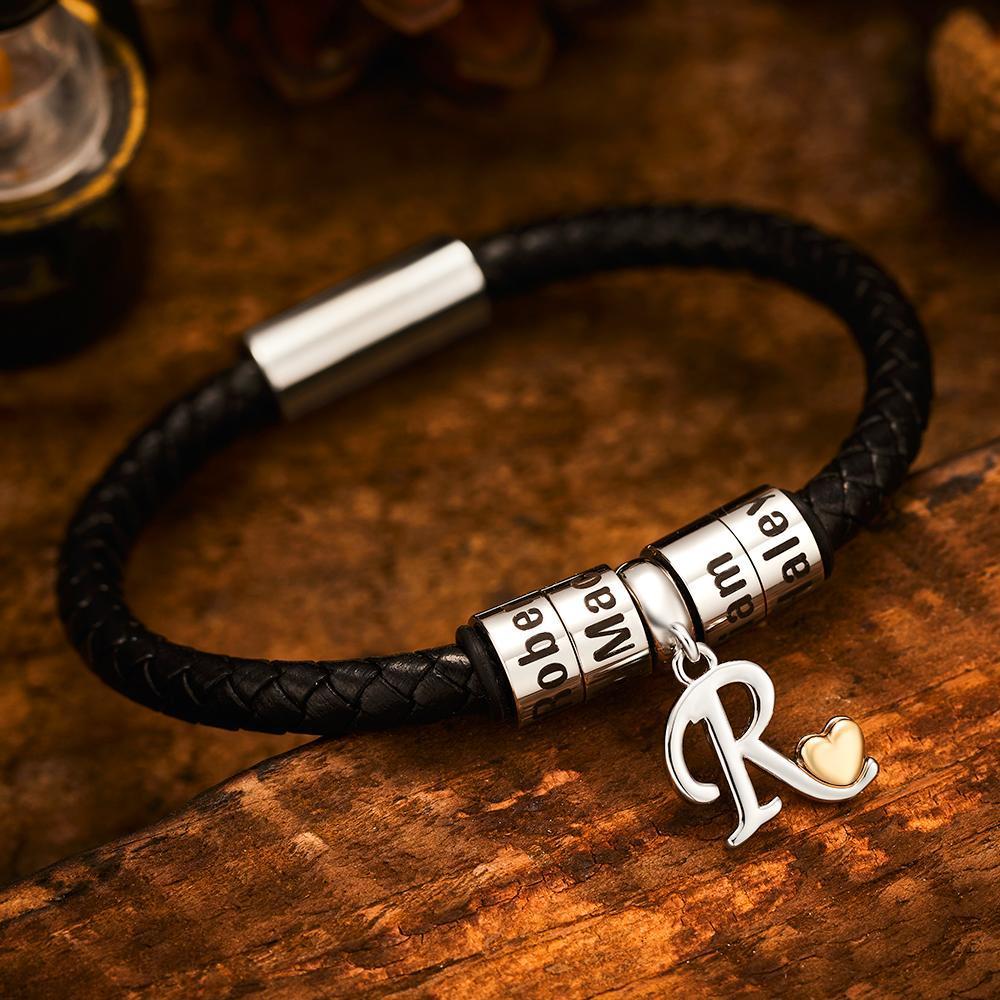 Engraved Bracelet Engraved Beads Charm Bracelet Men's Bracelet for Family Gifts