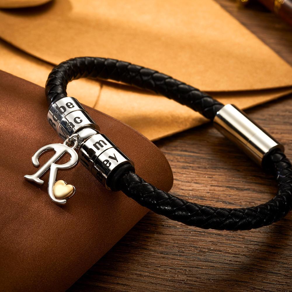 Engraved Bracelet Men's Bracelet Engraved Beads Charm Bracelet for Him Memorial Gifts