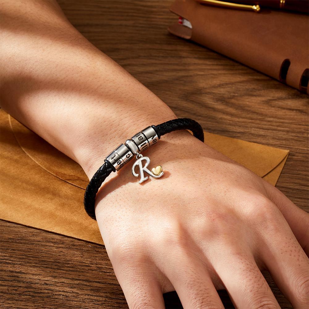 Custom Engraved Bracelet Men's Bracelet Engraved Beads Charm Bracelet Family Bracelet Unique Gifts