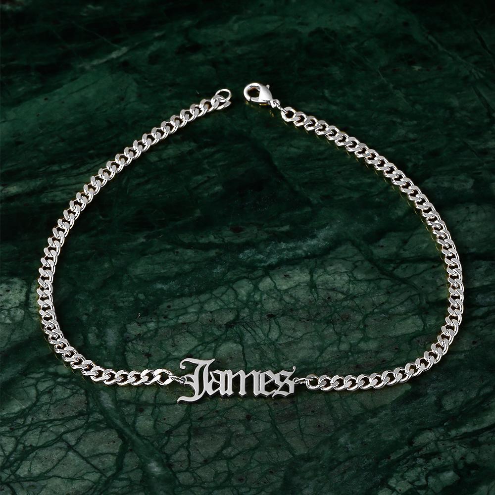 Custom Men's Bracelet Dainty Name Bracelet Hypoallergenic Gift for Business Man -Silver