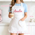 Custom Name Pink Apron Ruffled Heart Pocket Baking Lover Gift for Her