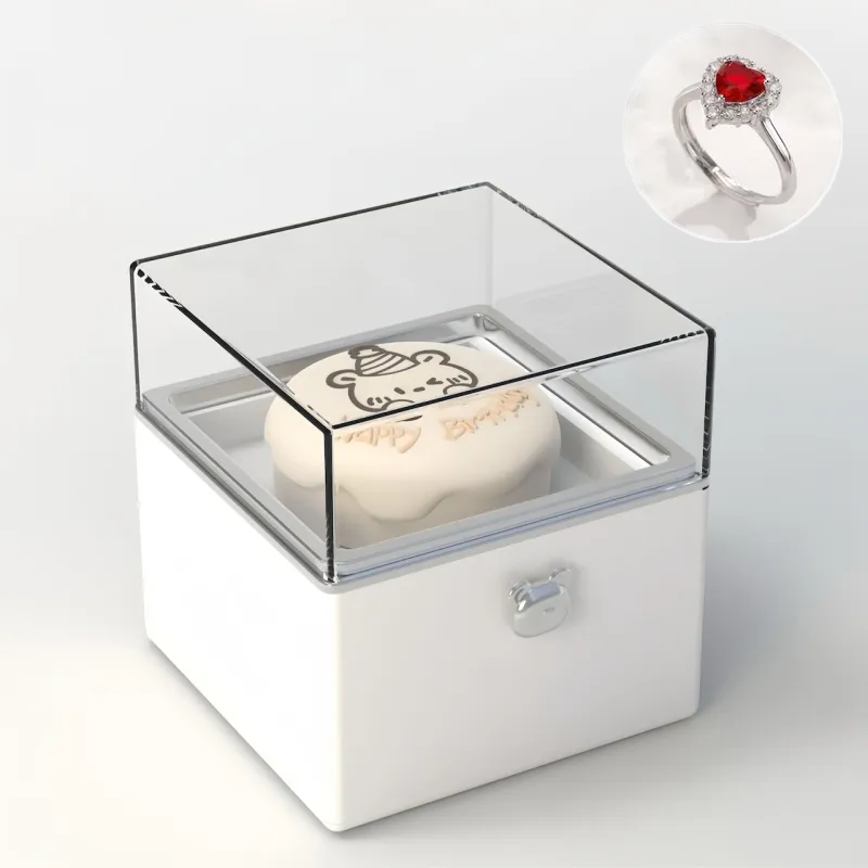 Magical Bear Cake Ring Box Surprise Gift Birthday Gift With Open Adjustable Promise Ring Gift For Lover For Her