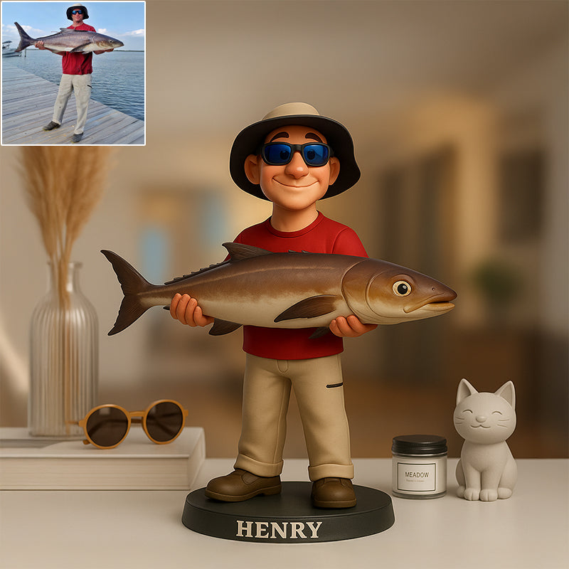 Custom 2D Wooden Fishing Photo Cute Animated Style Cartoon Style Desk Decor