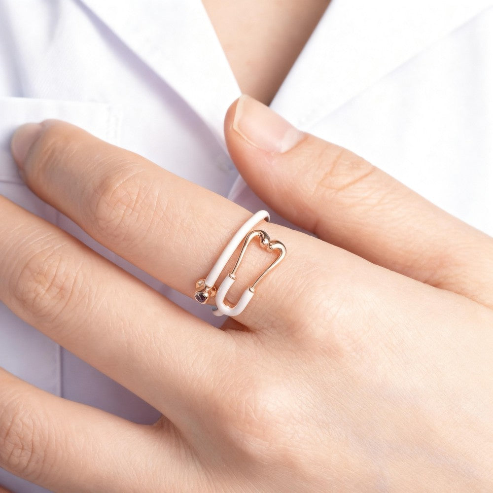 Custom Enamel Stethoscope Ring with Birthstone Personalized Multicolor Nurse Appreciation Gift for Medical Staff & Doctors & Students