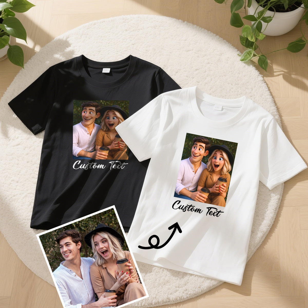 Custom Cartoon Style Photo T-Shirt Personalized Anime Portrait Tshirt with Custom Text Gift for Yourself