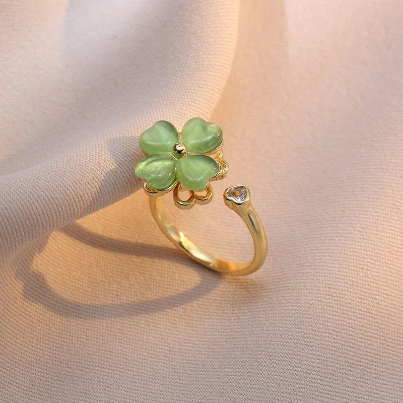 Cat's Eye Four Leaf Clover  Love Anxiety Worry Fidget Spinner Ring
