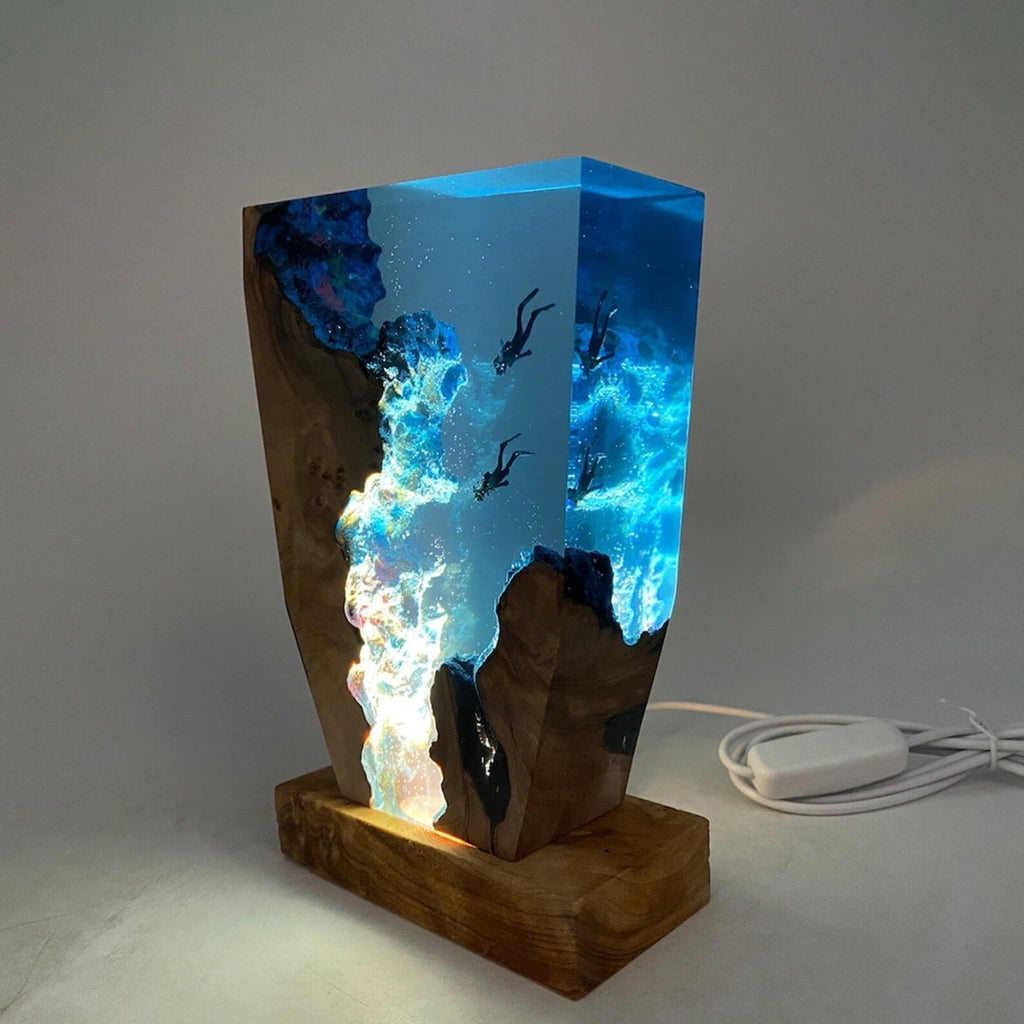 Art Resin Lamp Night Light Scuba Couple Diver Home Decor Gift Unique Christmas Gift Birthday Gift Ideas