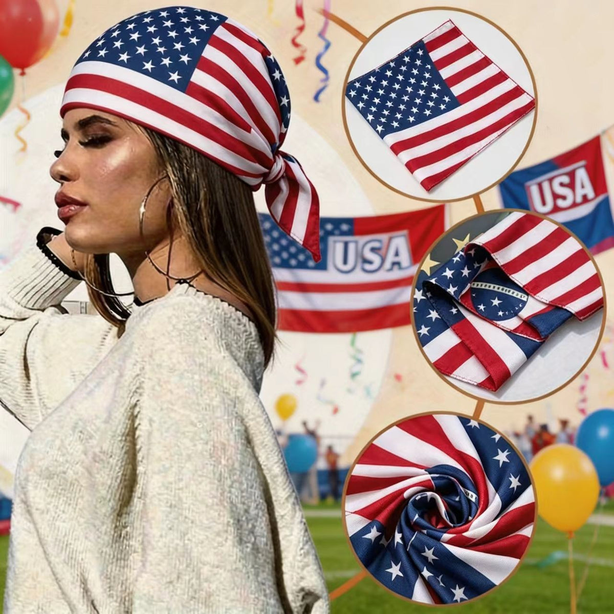 2026 Football Fever National Flag Bandana – Versatile USA Patriotic Headscarf & Outdoor Support Headband for Soccer Fans