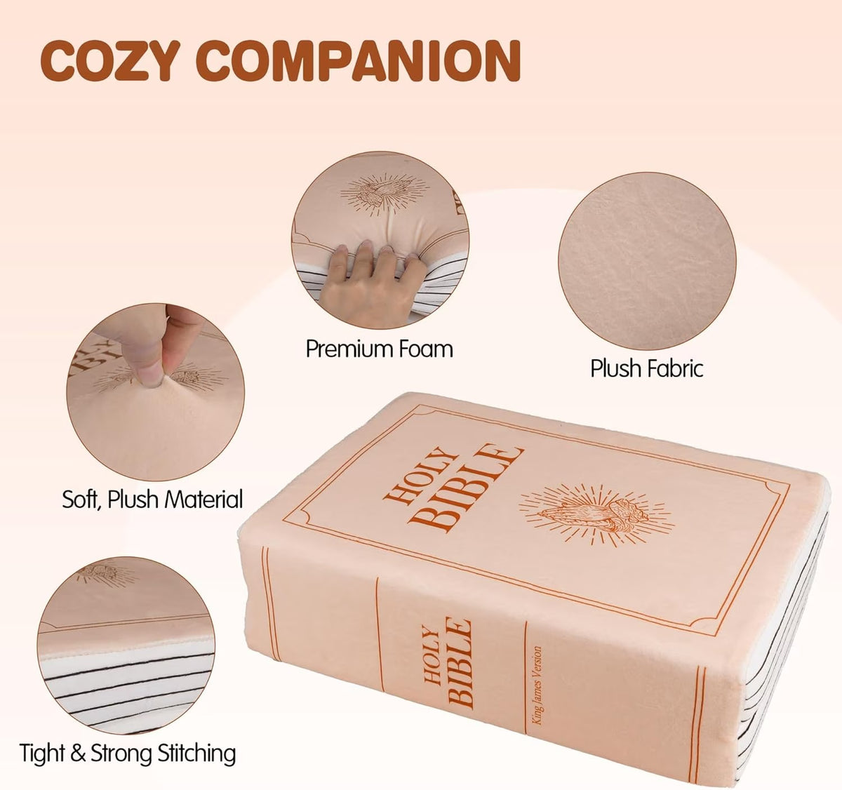 Bible Book Pillow – Book-Shaped Plush Cushion with Flip Pages, Religious Home Decor, Christian Gift & Novelty Pillow