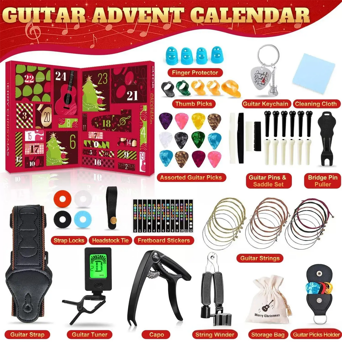 Guitar Picks Advent Calendar Guitar Accessory Set Christmas Countdown Blind Box A Gift for Guitar Lovers