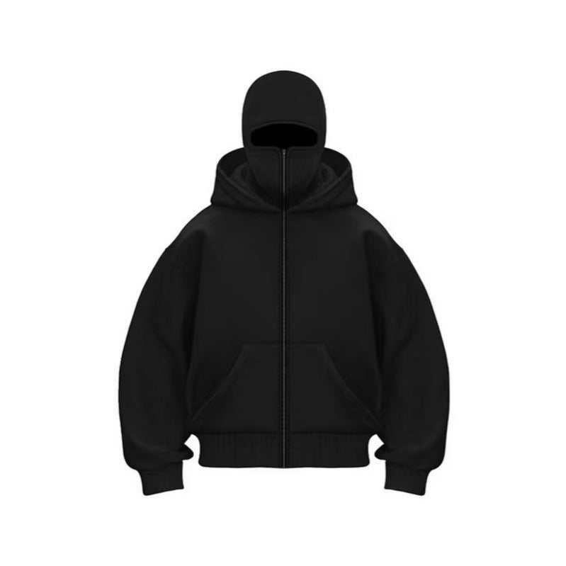 2-in-1 Mask Zipped Hoodie Windproof Sports Jacket with Face Mask Unisex Zip-Up Antisocial Wear