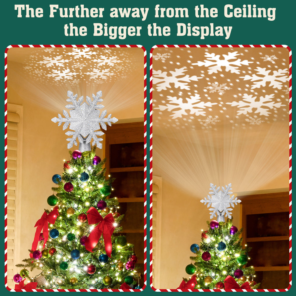 Christmas Tree Topper Lighted with Built-in Projection 3D Glitter LED Tree Top Projector for Christmas Tree Xmas Holiday Winter Home Wonderland Party Ornament
