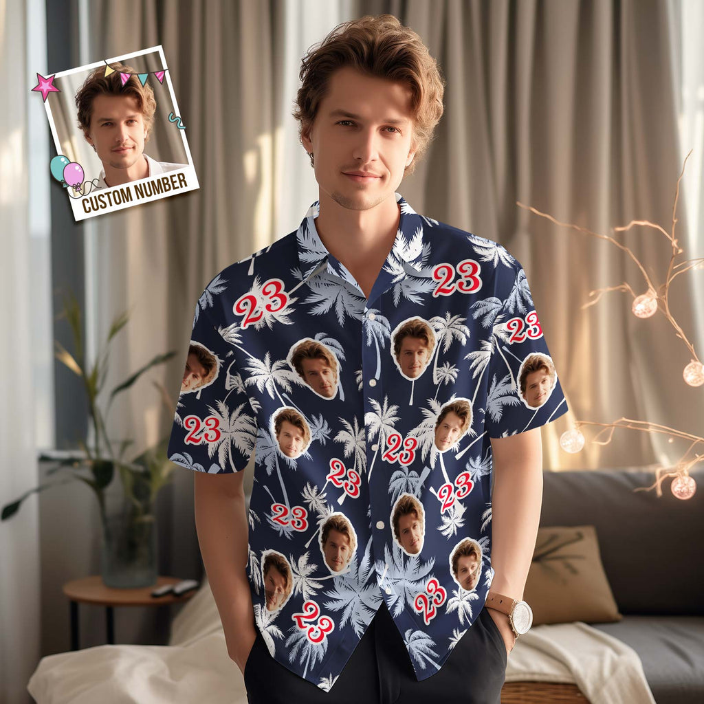 Custom Face And Number Birthday Hawaiian Shirts Coconut Tree Shirt