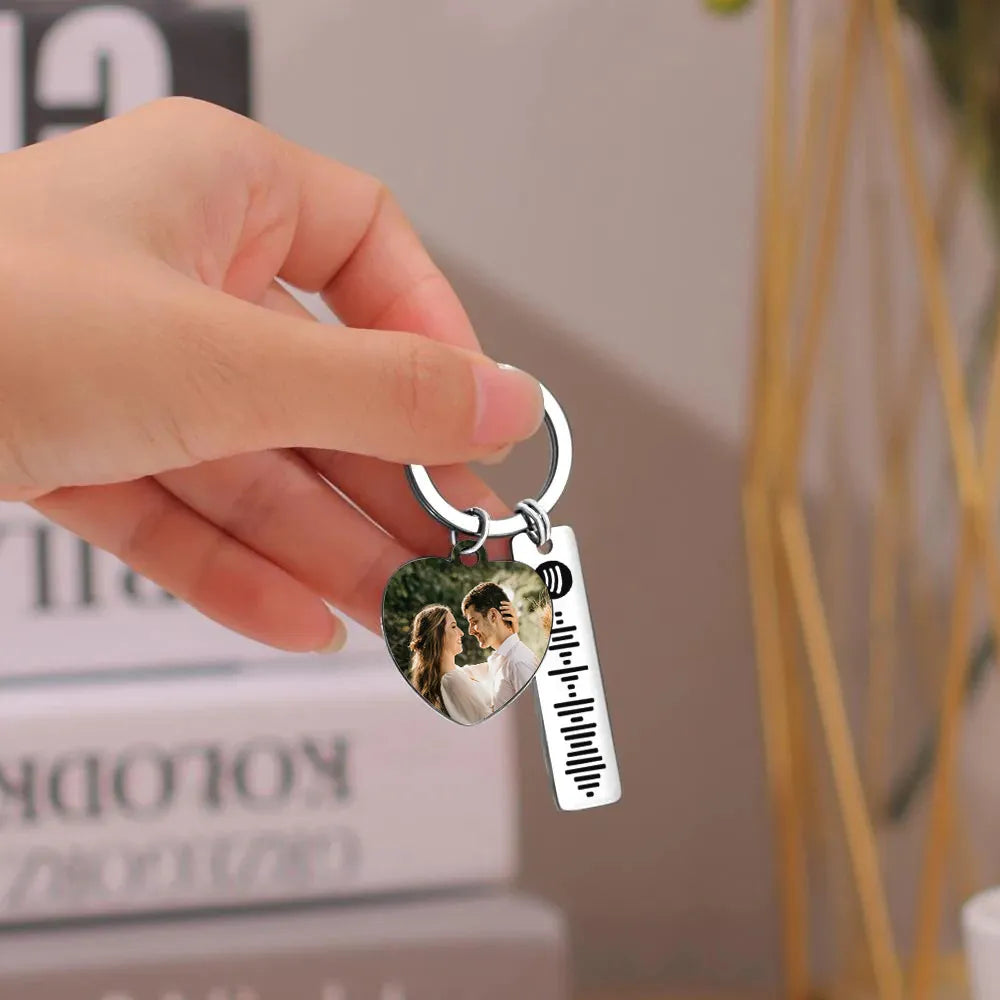 Personalized Spotify Keychain Custom Picture & Music Song Code Heart Couples Photo Keyring Gifts for Boyfriend