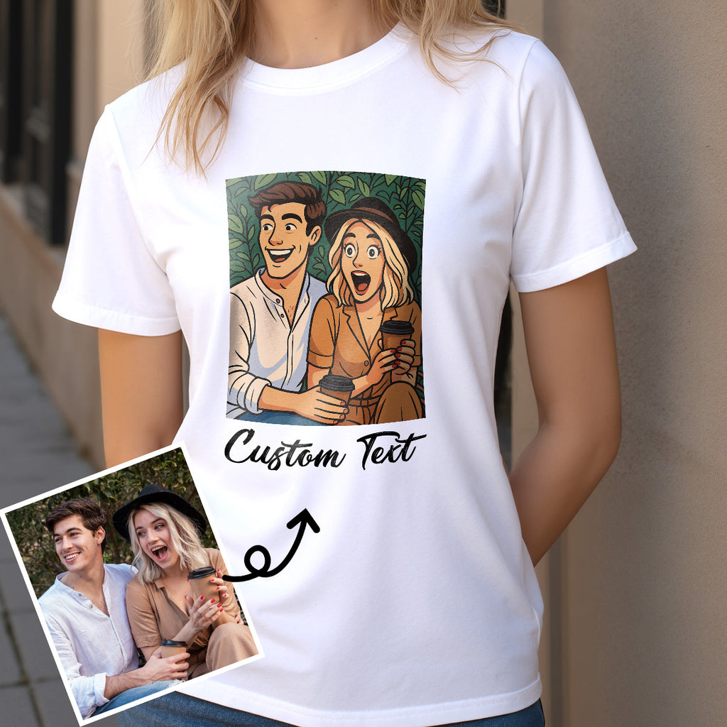 Custom Cartoon Style Photo T-Shirt Personalized Anime Portrait Tshirt with Custom Text Gift for Yourself