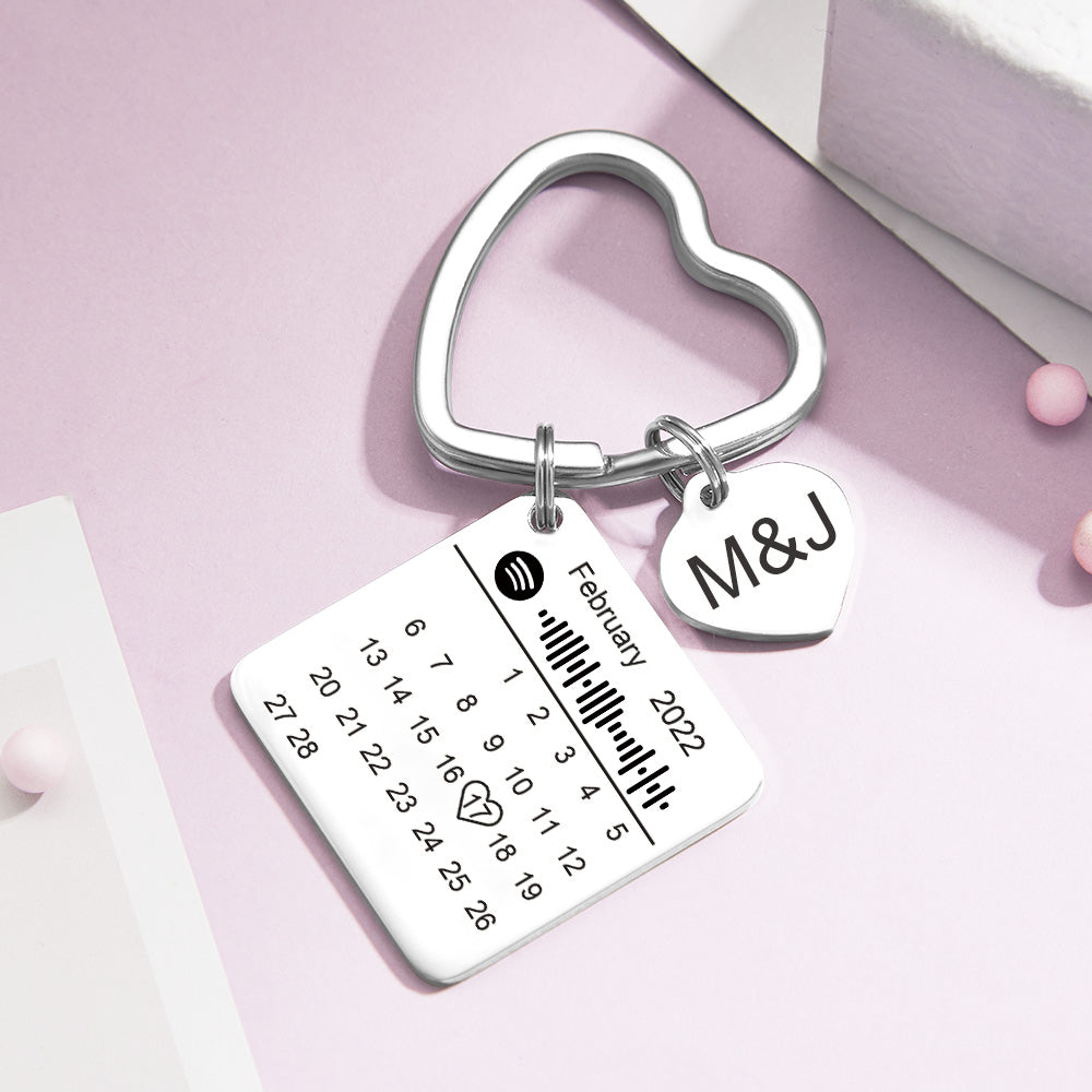 Custom Spotify Calendar Keychain Anniversary Gifts Custom Calendar Spotify Keychain Heart Shape Keychain Couple Gift