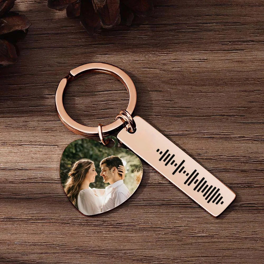 Personalized Scannable Music Code Keychain Custom Picture & Music Song Code Heart Couples Photo Keyring Gifts for Boyfriend