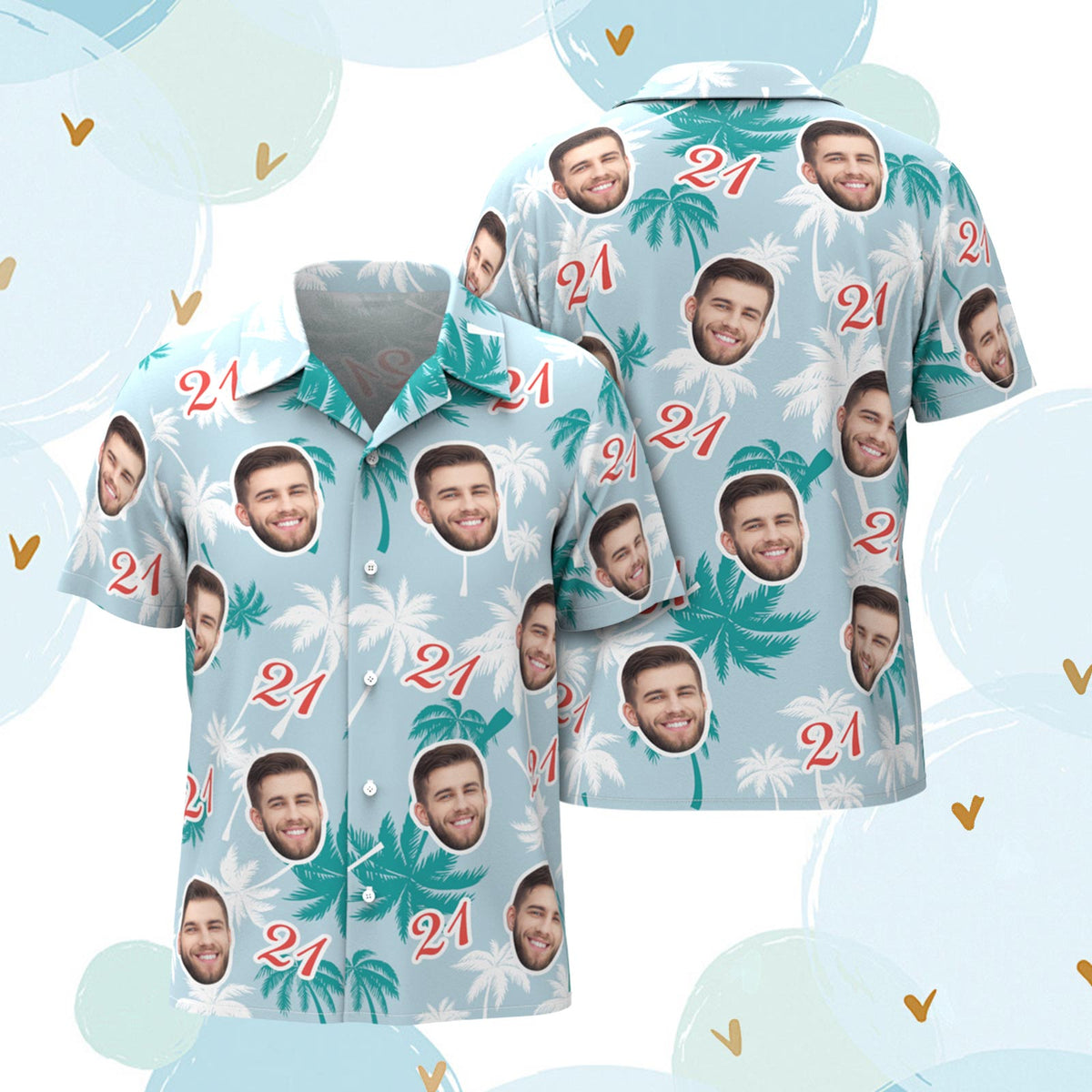 Custom Face And Number Father's Day Birthday Present Hawaiian Shirts Coconut Tree Shirt