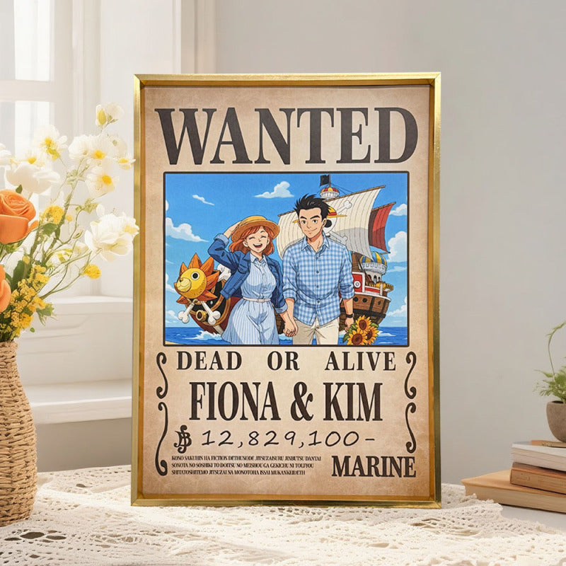 Custom Anime Bounty Couple Portrait Personalized Anime Style Wanted Poster Portrait Unique Captains' Couple Portrait