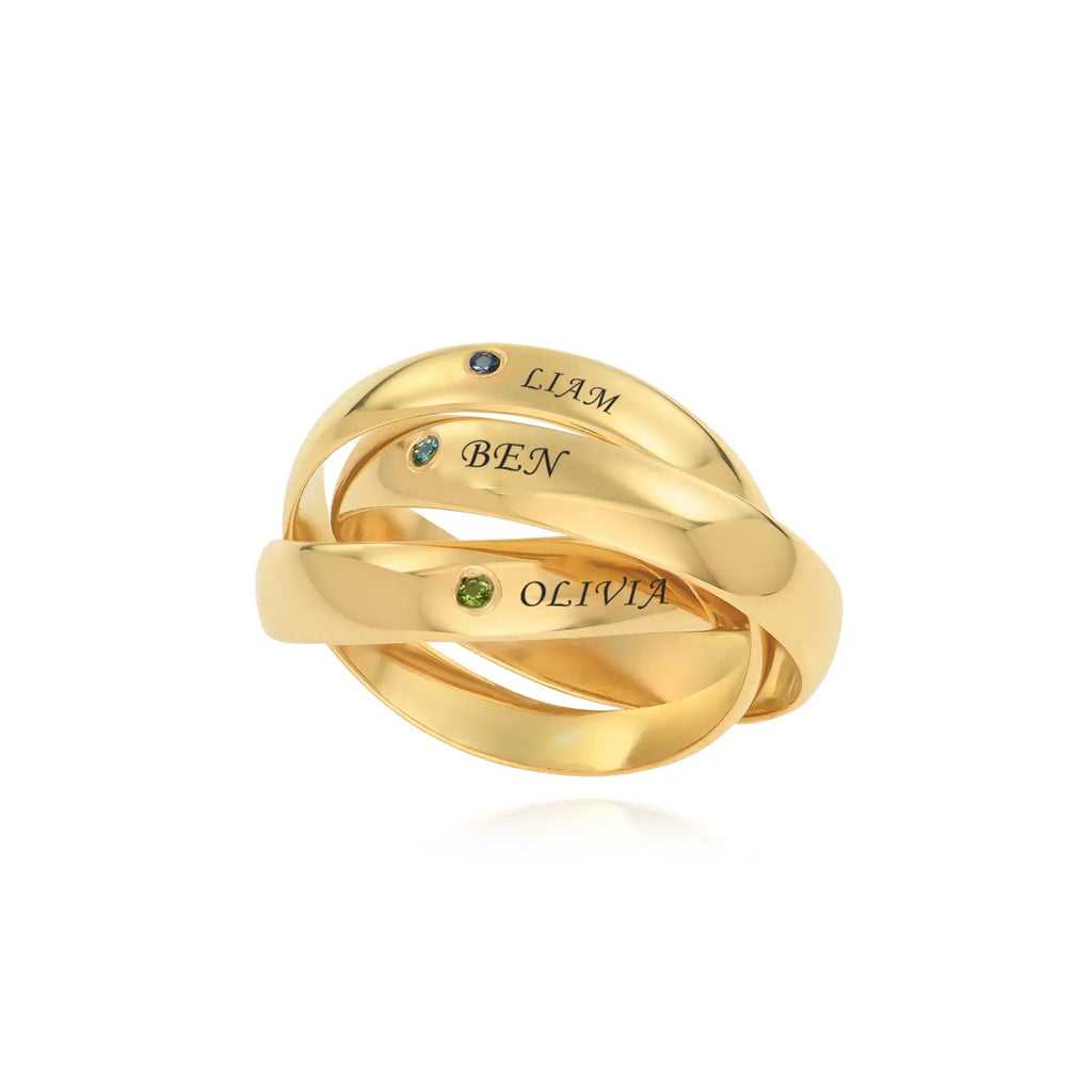 Three Interlocking Birthstone Rings – Personalized Triple Band Ring Gift for Her
