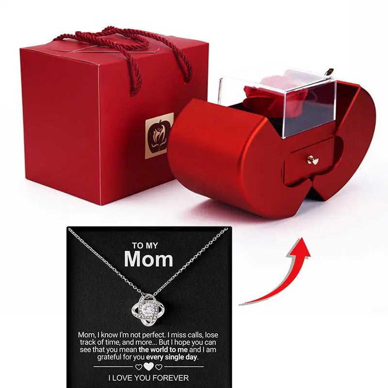 To My Love Necklace with Eternity Flower Red Rose Gift Box Set Mother's Day Gift