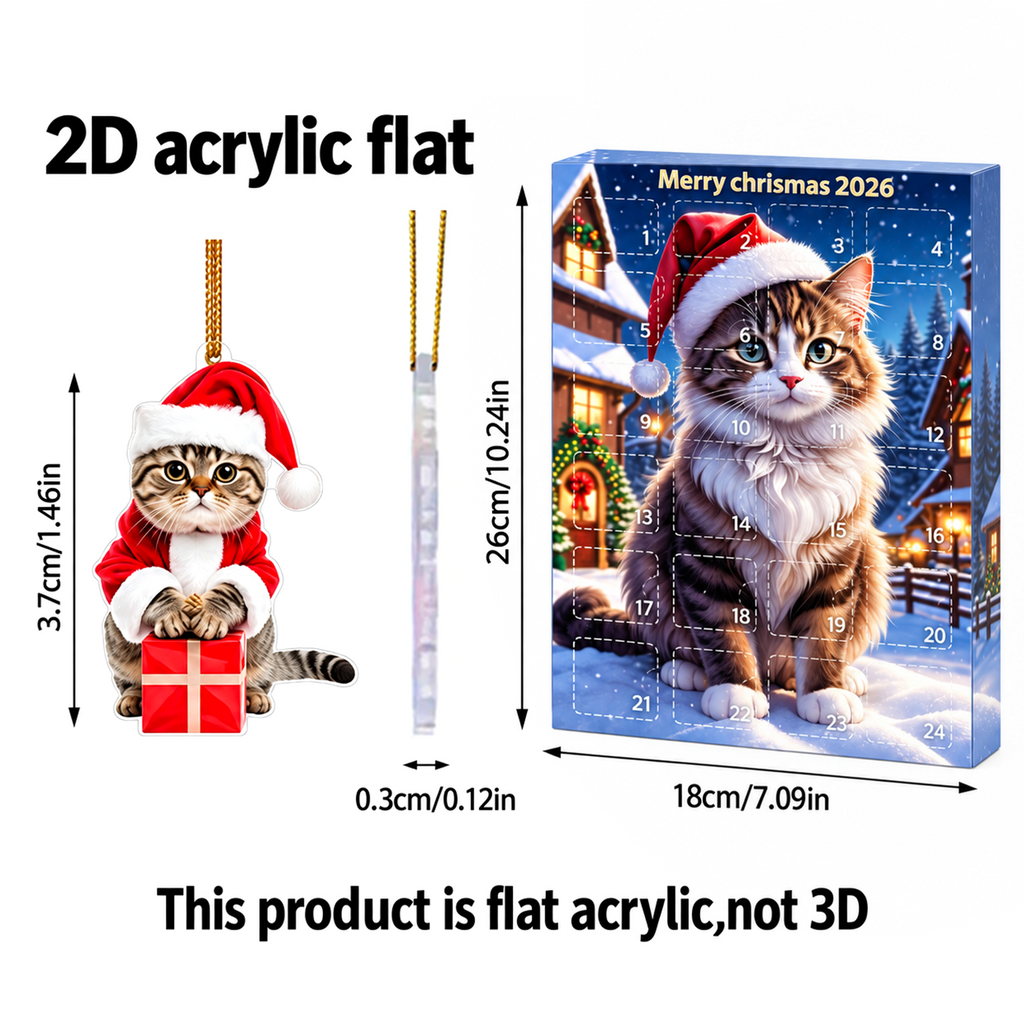 Cute Kitten Christmas Countdown Calendar – 24-Piece Acrylic Ornament Set for Holiday Tree Decor & Gifts